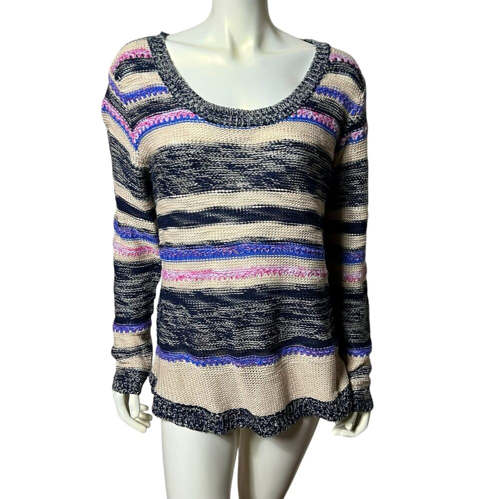 Bobbie Brooks Plus Size Striped Sweater Navy Pink Blue Cream Pullover 1X